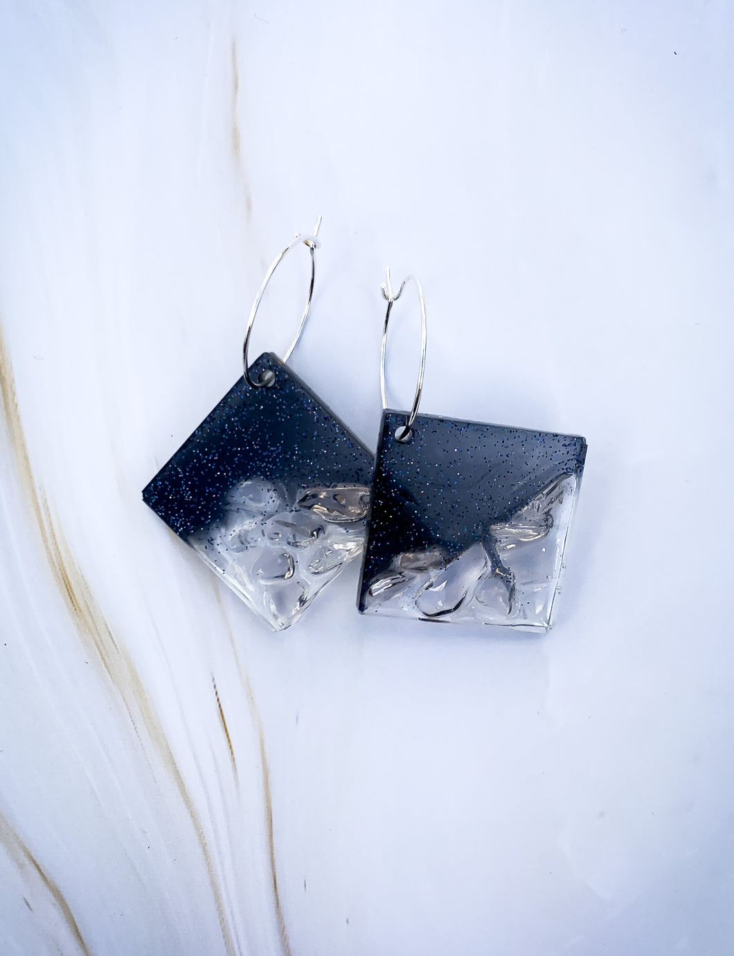 Smoky Quartz, Glitter & Resin Earrings