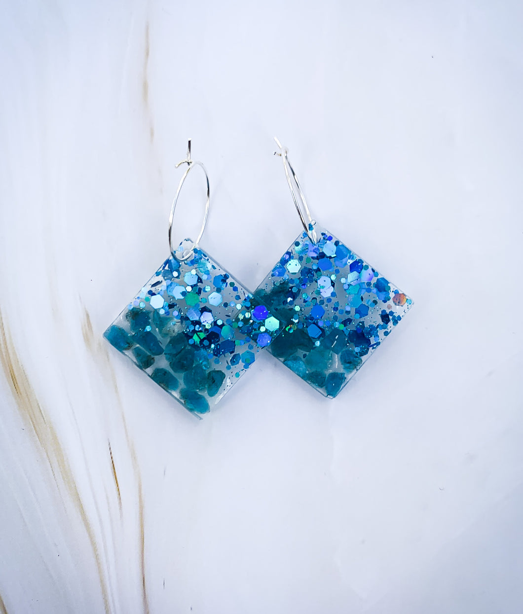Apatite, Glitter & Resin Earrings
