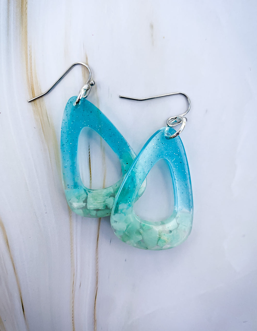 Amazonite, Glitter & Resin Earrings
