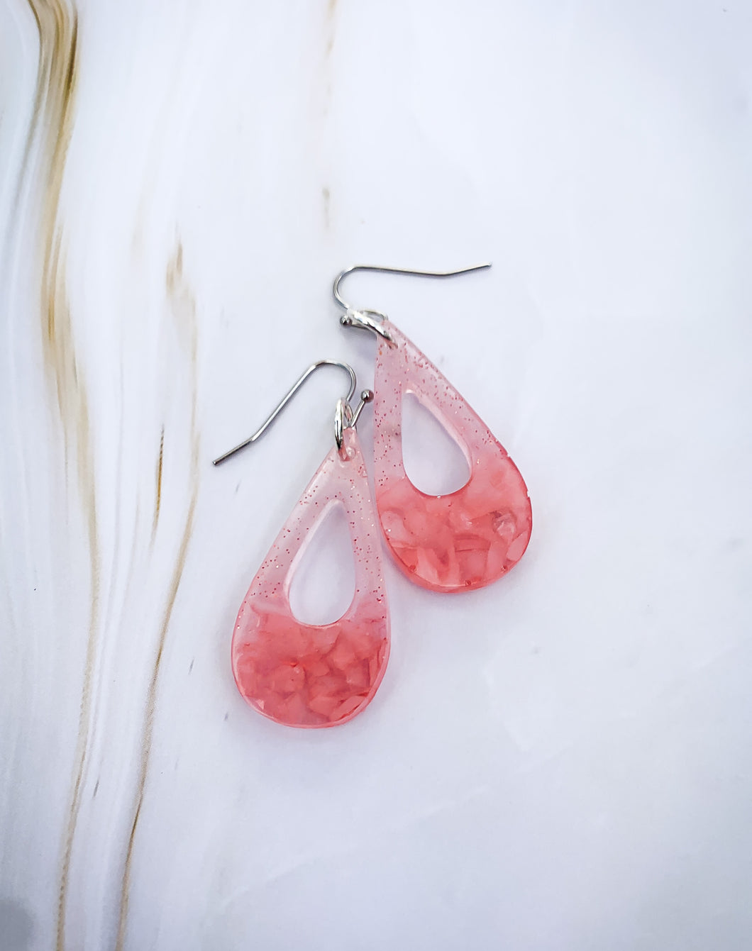 Rose Quartz, Glitter & Resin Earrings