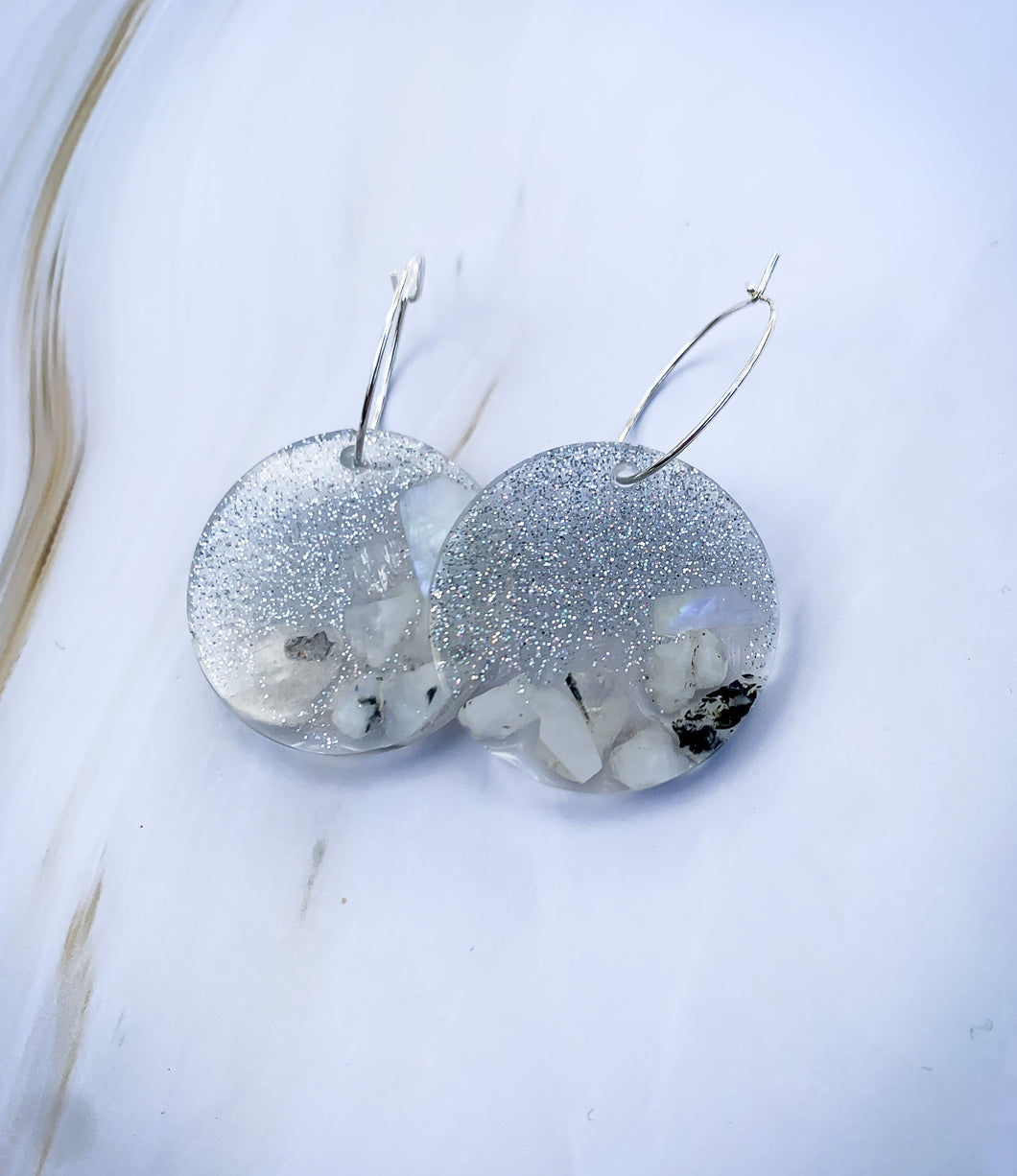 Moonstone, Glitter & Resin Earrings