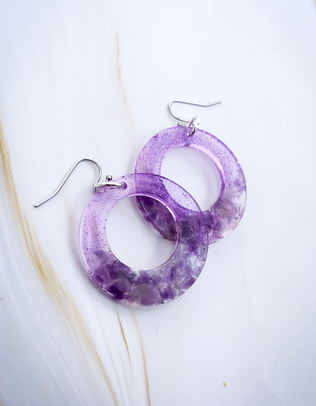 Amethyst, Glitter & Resin Earrings