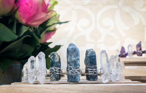 Hand Crafted Kyanite & Clear Quartz Crystal Crown