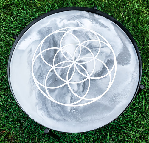Selenite Crystal Grid Side Table - Silver